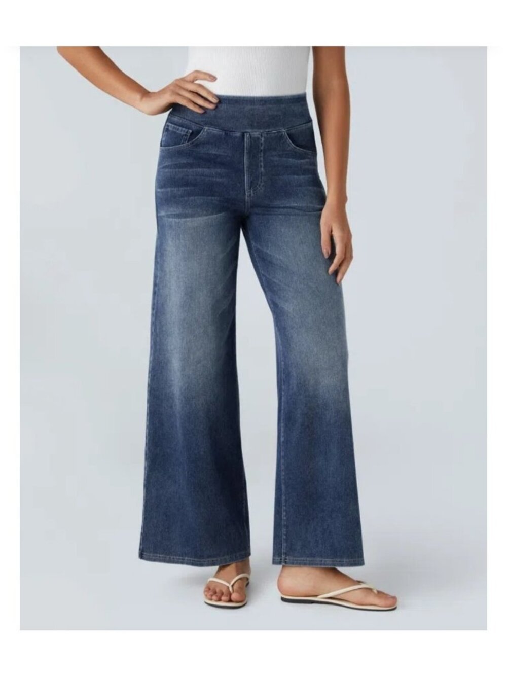 NWT Halara XL Flex High Waisted Pull On Baggy Wide Leg Jeans Womens Royal Blue